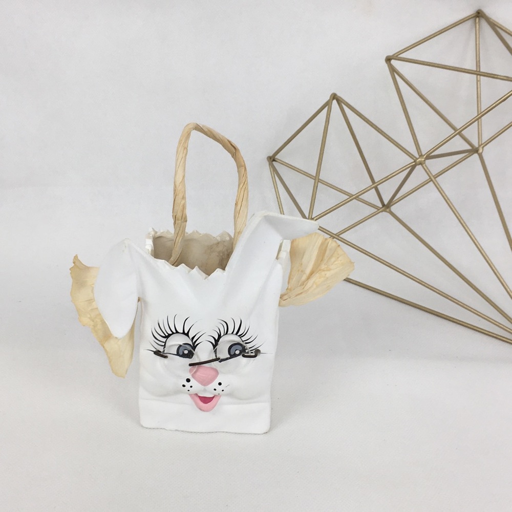 White Ceramic Bunny Rabbit Bag Easter Basket